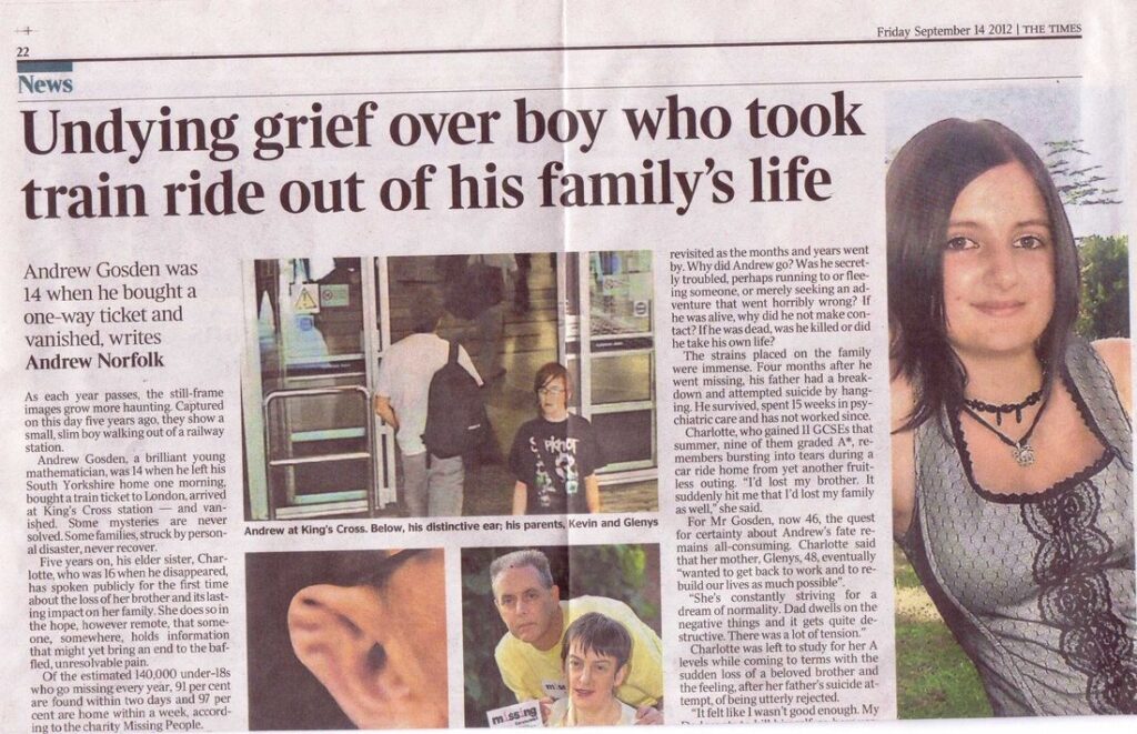 ข่าวการหายตัว Andrew Gosden